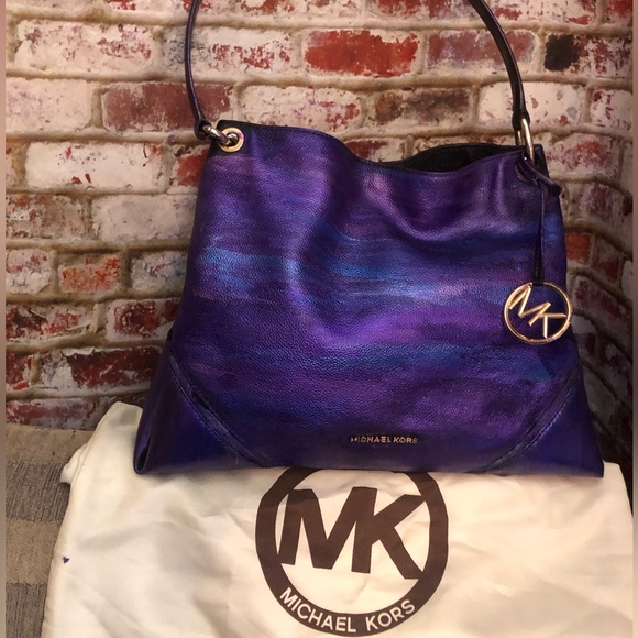 VINTAGE Michael Kors Metallic Mult Color Pebbled Leather Shoulder Bag Tote Purse - Picture 15 of 16